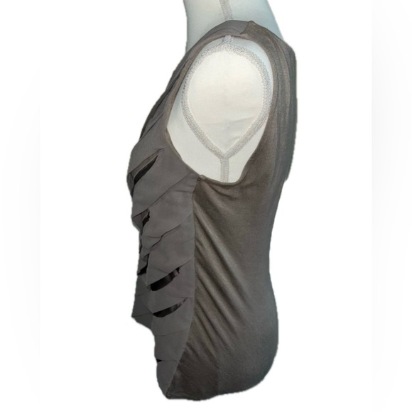 Ann Taylor Pleated Ruffled Front Blouse, Dark Taupe - Picture 2 of 5